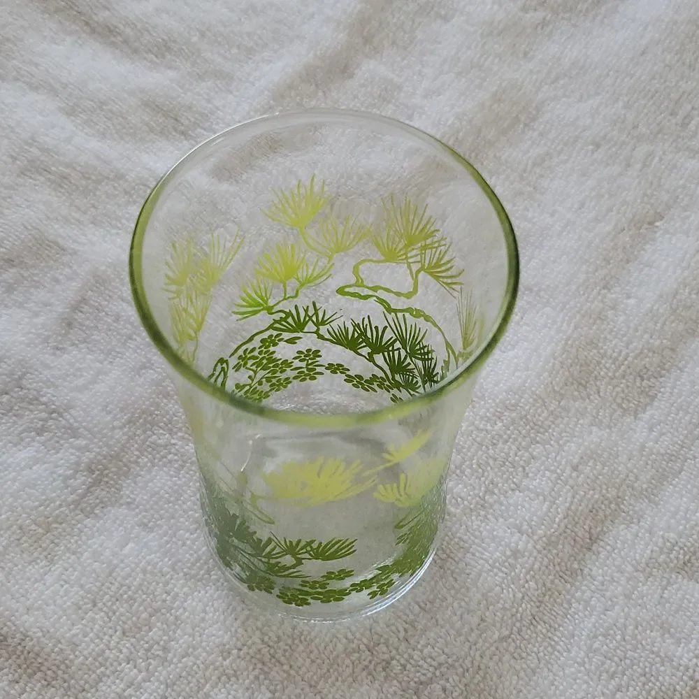 Libbey Green Vintage Floral Glass Cup